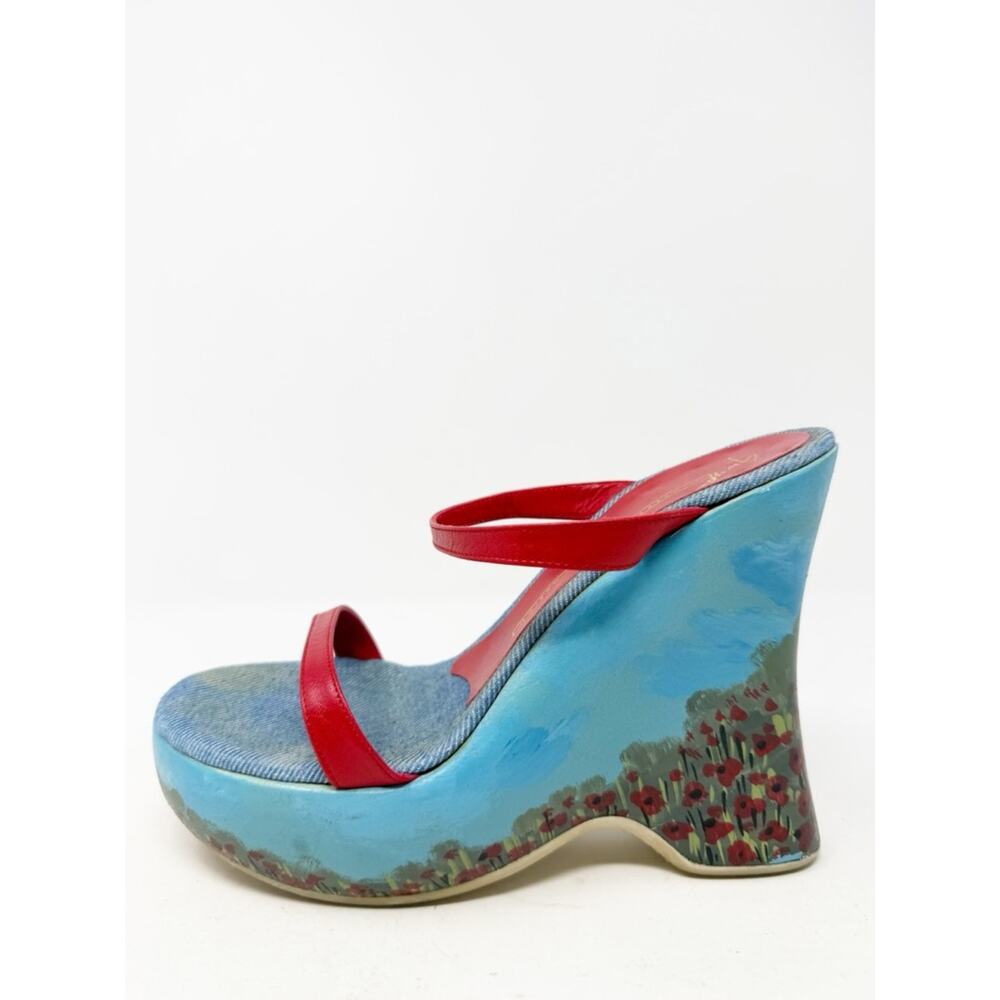 Giuseppe Zanotti Poppy Garden Blue Clouded Sky Platform Wedge Sandals Size 37.5 - Picture 8 of 10